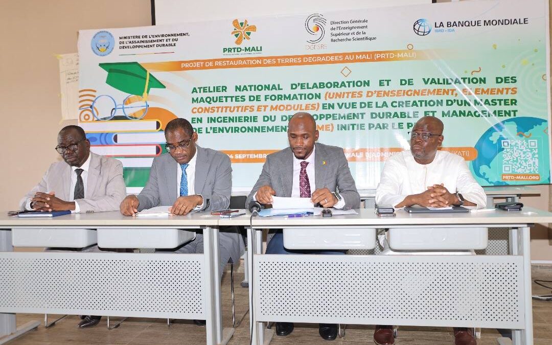 Ouverture officielle à l’Ecole Nationale d’Administration (ENA) de l’atelier national d’élaboration et de validation des maquettes de formation { Unités d’enseignement, éléments constitutifs et modules } en vue de la création d’un Master en Ingénierie du Développement Durable et Management de l’Environnement (IDDME) initié par le PRTD-MALI.